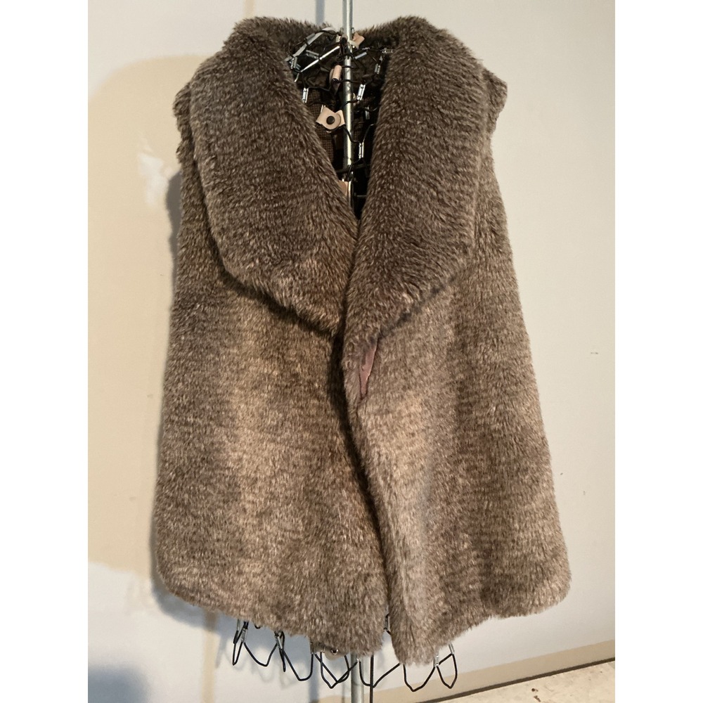 Maurices Brown Faux Fur Ribbed Knit Back Shawl Collar Vest XL